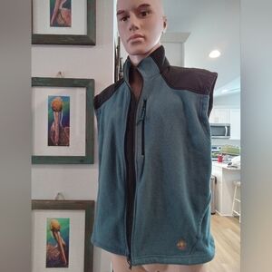Timberland Men's Size M Blue And Black Zippered Fleece Vest